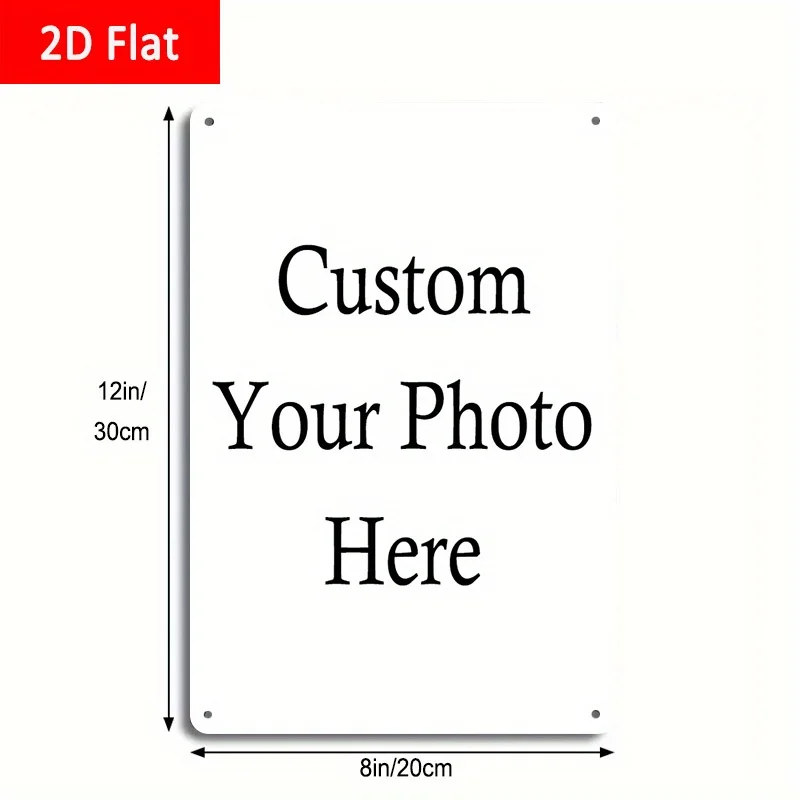2D Flat, 2D Flat - Customizable 2D Flat Metal Signage, 1 Pack - Upload Your Own Photos, Sturdy Tin Wall Artwork, 8X12 Inches (2