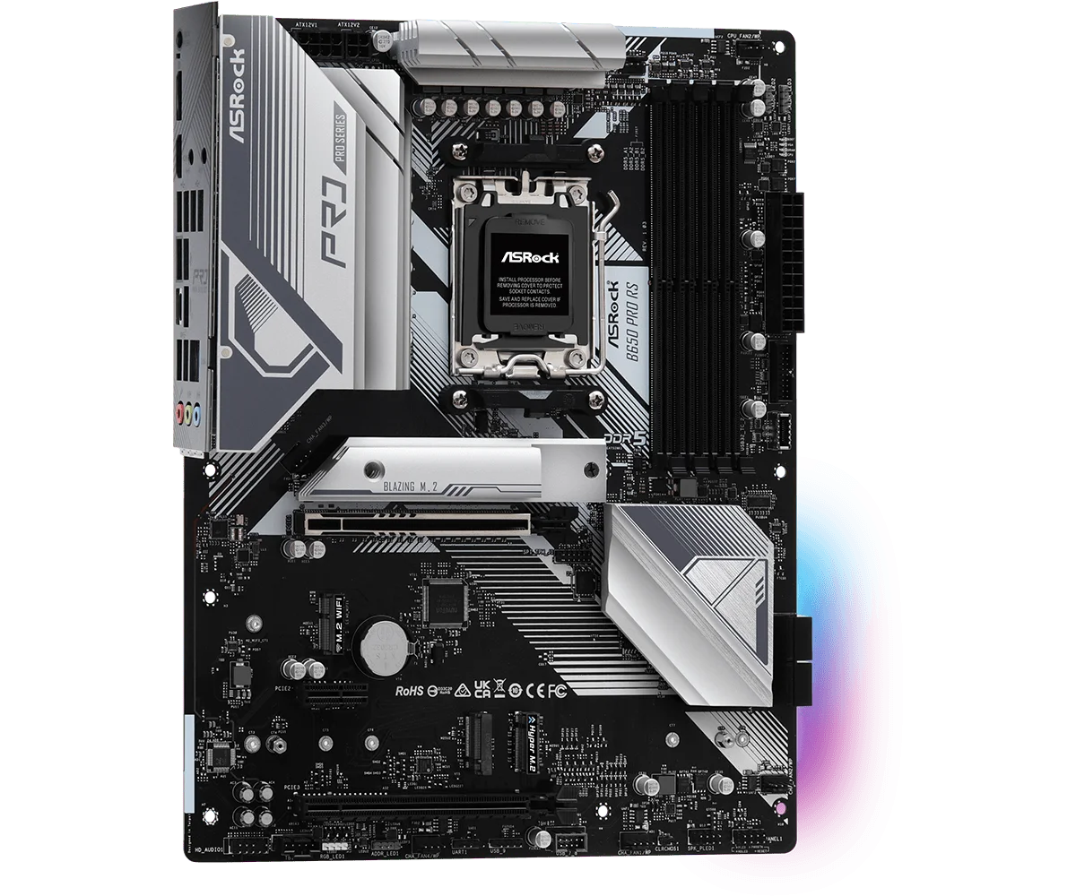  ASROCK B650 PRO RS Motherboard AMD B650 Socket AM5 4xDDR5 M.2 ATX support  Ryzen 5 9600 Ryzen 5 8500 Ryzen 9 7900 cpu