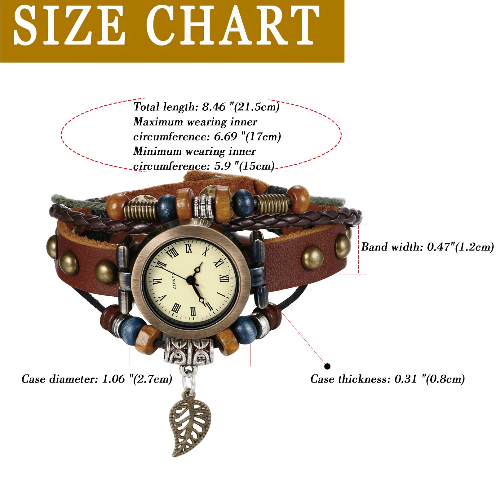 Lancardo Vintage Braided Leather Wrap Analog Quartz Watch Leaf Wing Charm Bracelet Wristwatch Women Ladies Female Clock Gift