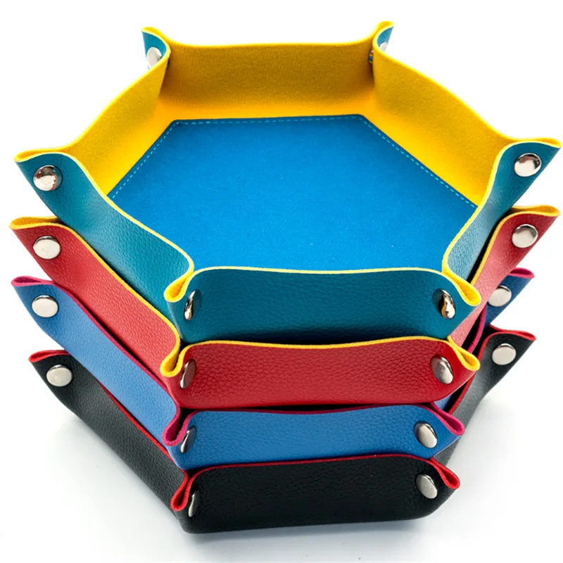 

Metal Dice Tray Hexagon Folding Leather Tray for Gaming Dice Tray Dice Storage Box role playing games Player RPG Gifts