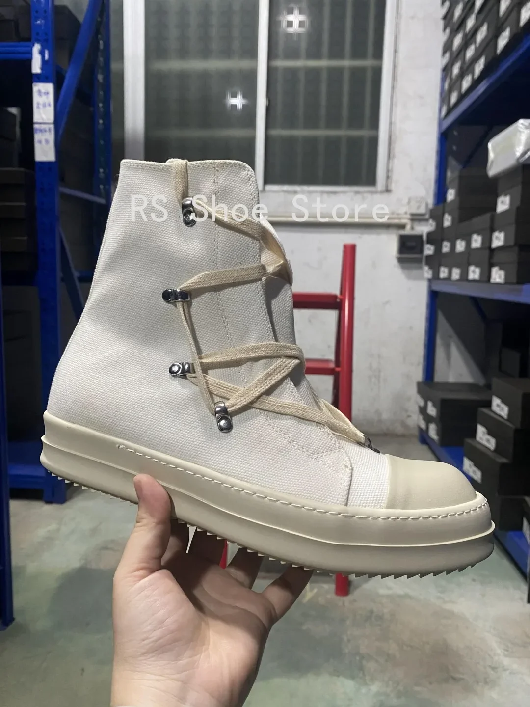 Ro الكلاسيكية مصمم رو البيج قماش التمهيد عالية أعلى حذاء الرجال حذاء كاجوال فاخر البريدي النساء حذاء رياضة سميكة وحيد حذاء من الجلد