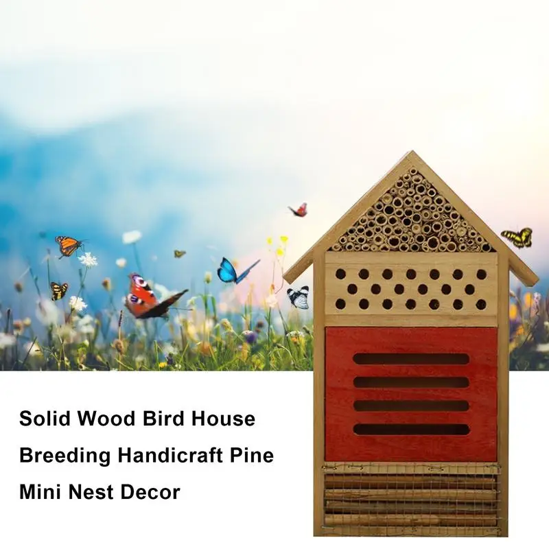 Wooden Bee House Wooden Garden Bugs Hotel Handmade Habitat Bugs Hotel Shelter Hanging Insect Hotel for Bee Butterfly Ladybirds