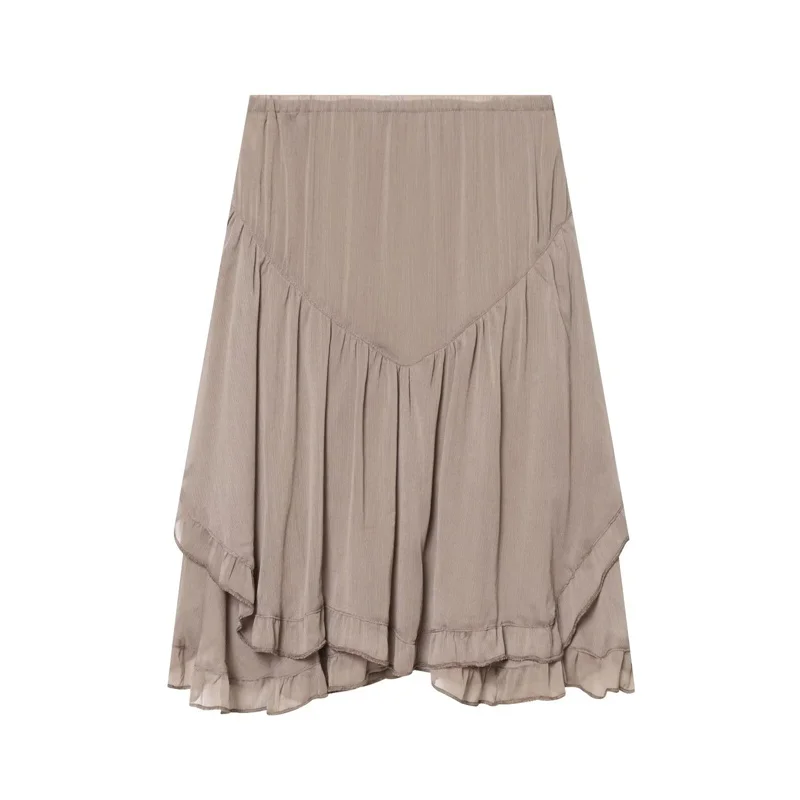 KEYANKETIAN 2056 Summer New Products Women's Tiered Ruffle Chiffon Midi Skirt Boho A-Line Elastic Waist Asymmetrical Hem Skirt