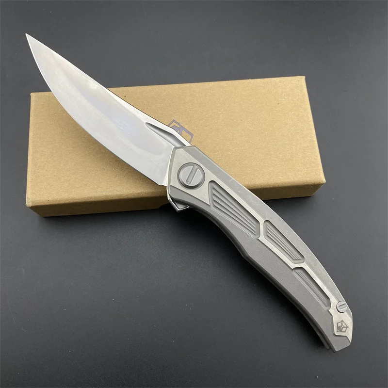 

Shirogorov EDC Folding Pocket Knife D2 Blade Titanium Alloy Grey Handle Cuting Knife Outdoor Wilderness Tool Knife Gifts for Men