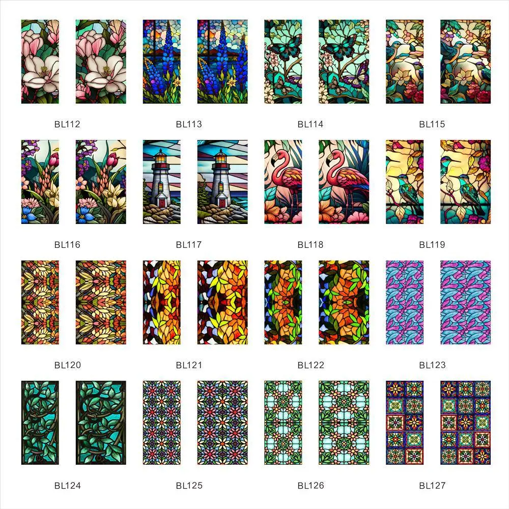 Colorful Vintage Flower and Bird PVC Static Glass Sticker Non-adhesive Window Film Can Remove Glass Window Cut