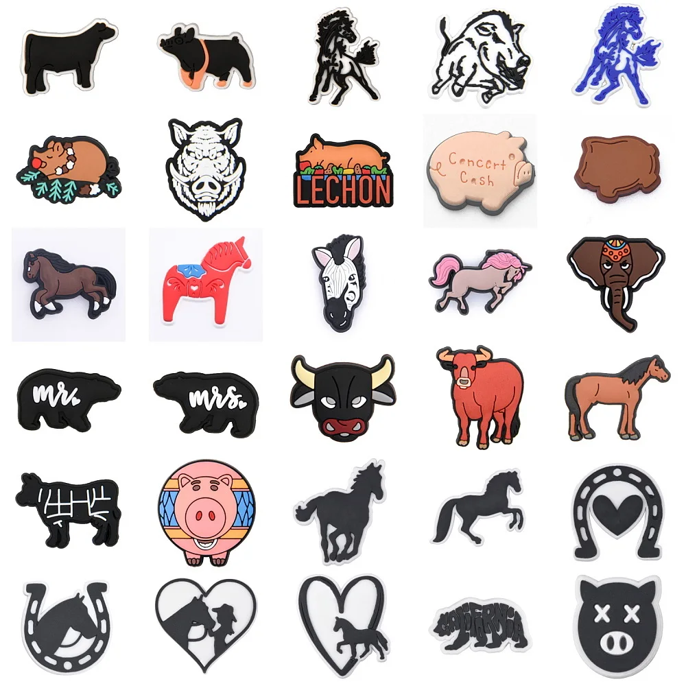 

1pcs Cartoon Pink Pigs Black Cow Shoe Decoration Charms Red Horses Cute Shoe Charms Kid Boys Girls Party Favor