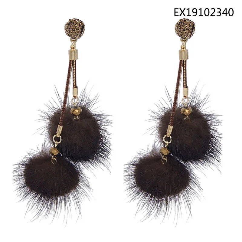 Long Drop Earrings Soft Pom Pom Ear Dangle Rabbit Fur Ball Pom For Women Crystal Earring Jewelry Cute Christmas Gift Top Quality