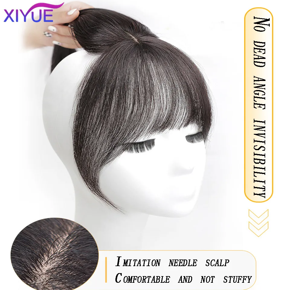 XIYUE-flequillo falso 3D para mujer, peluca francesa natural para blanquear la frente, mejora el cabello, cortina de cabeza, flequillo de aire de