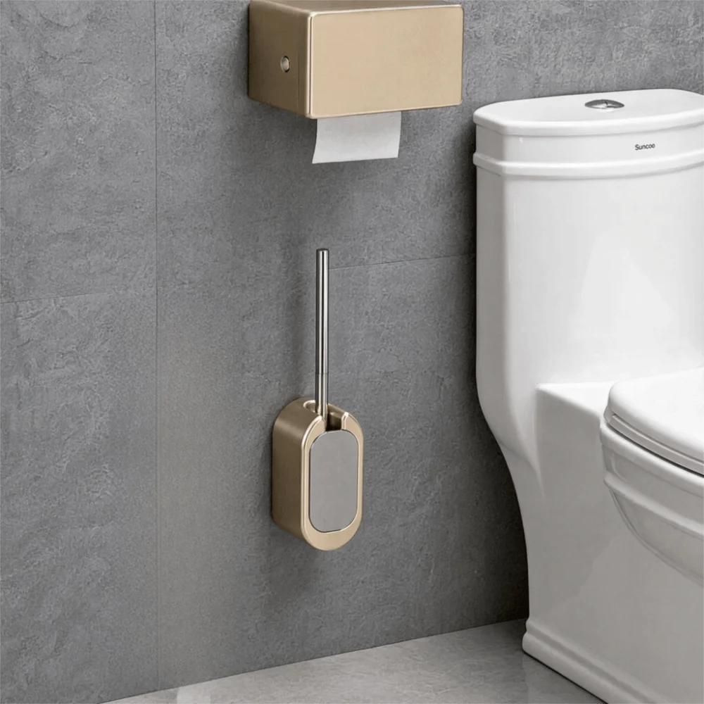 ABS Stainless Steel Toilet Brush Set Wall Mounted Electroplated Finish Toilet Brush Easy Install Gold Silver Rose Gold