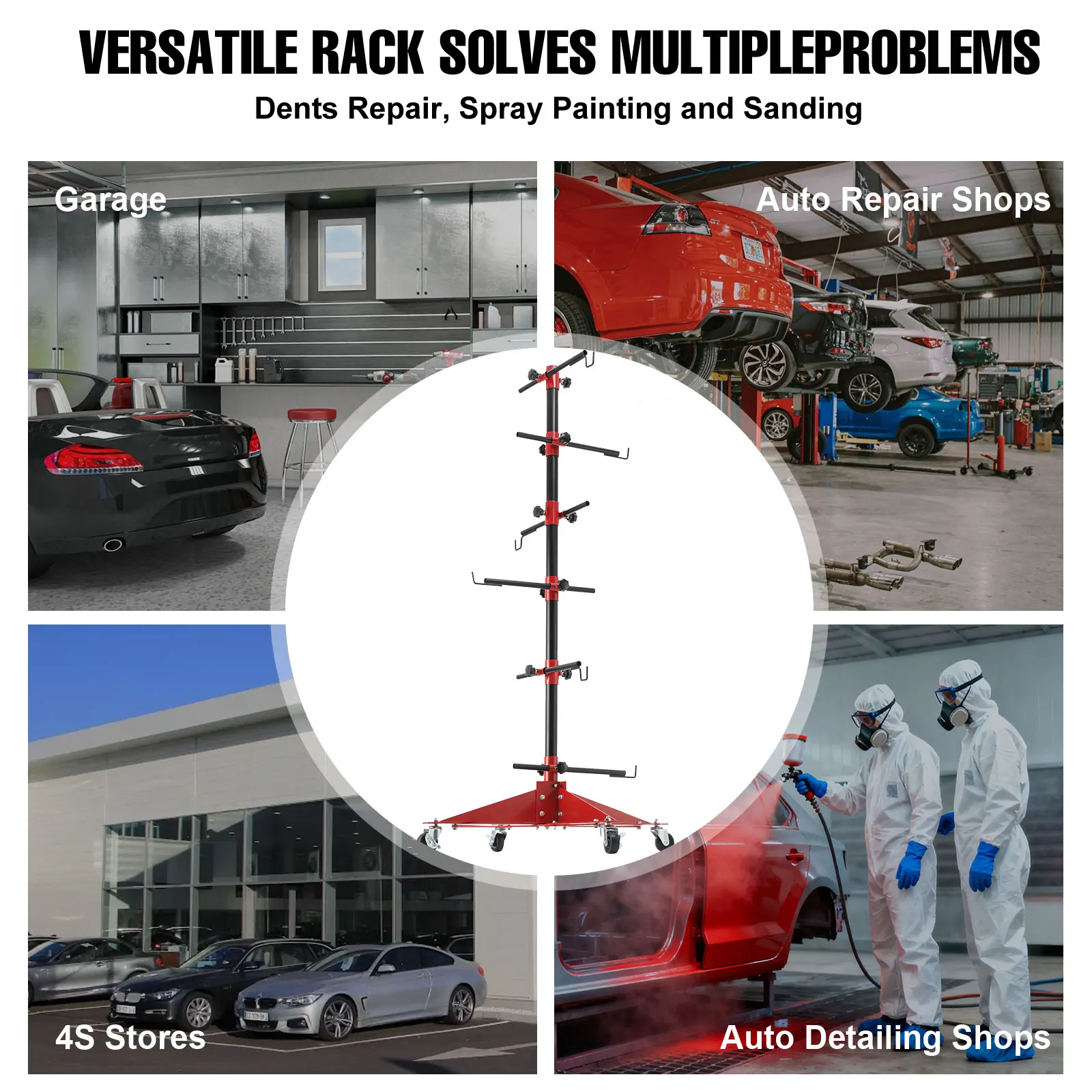 Autolackierständer 47x47x120cm für die Lagerung und Reparatur von Karosserieteilen, 2-Panel-Spritzkabinenregal mit pulverbeschichteter Kohlenstoffstahlkonstruktion für Garage, Lager und Autowerkstatt