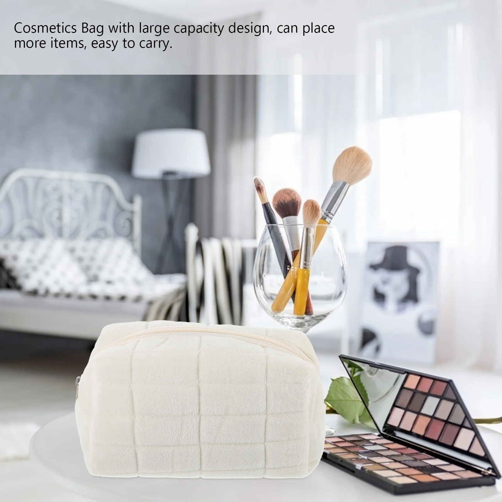 Bolsa de maquillaje de gran capacidad, bolsa de almacenamiento de lona, organizador de viaje multifuncional, estuche para lápices, duradero y portátil