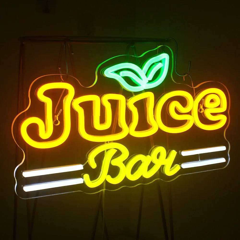 Imagem -02 - Bar de Suco Led Neon Sign Amarelo Wall Decor Alimentado por Usb Acrílico para Loja Festa Café Restaurante Art Decor