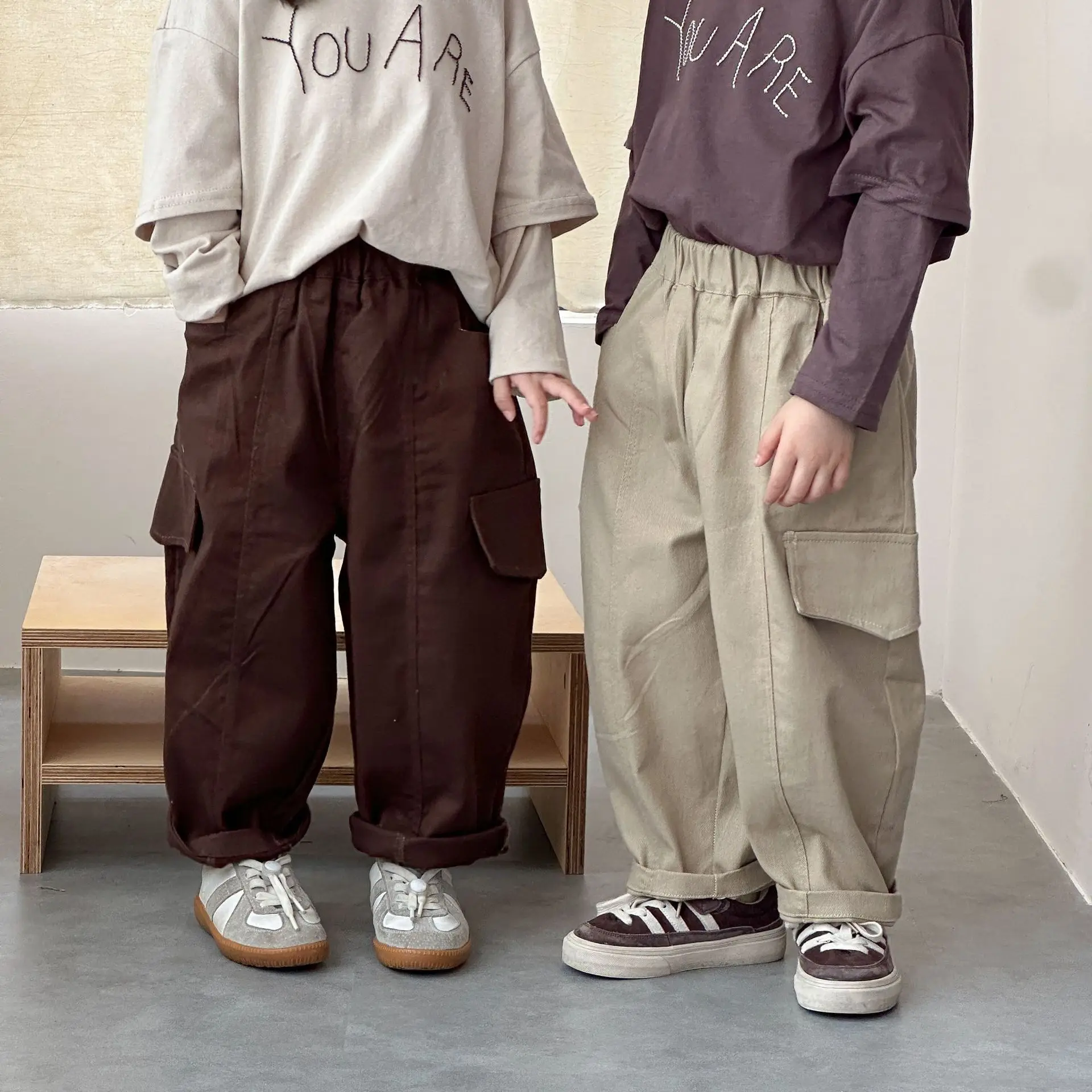 2026 Autumn New Children Casual Pants Cotton Boys Cargo Pants Girls Solid Versatile Trousers Baby Loose Pants Kids Clothes