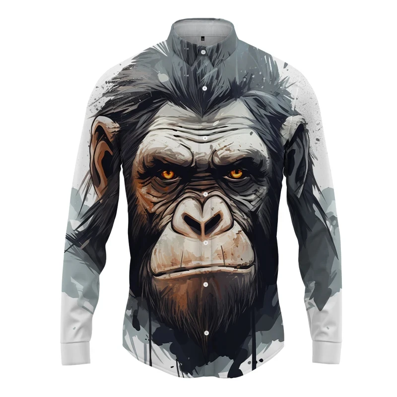 

Funny Chimpanzee Shirts Men Fashion Shirt Long Sleeve Hawaiian Shirts Monkey Pattern Blouse Men's Clothing New Camisas Male Tops