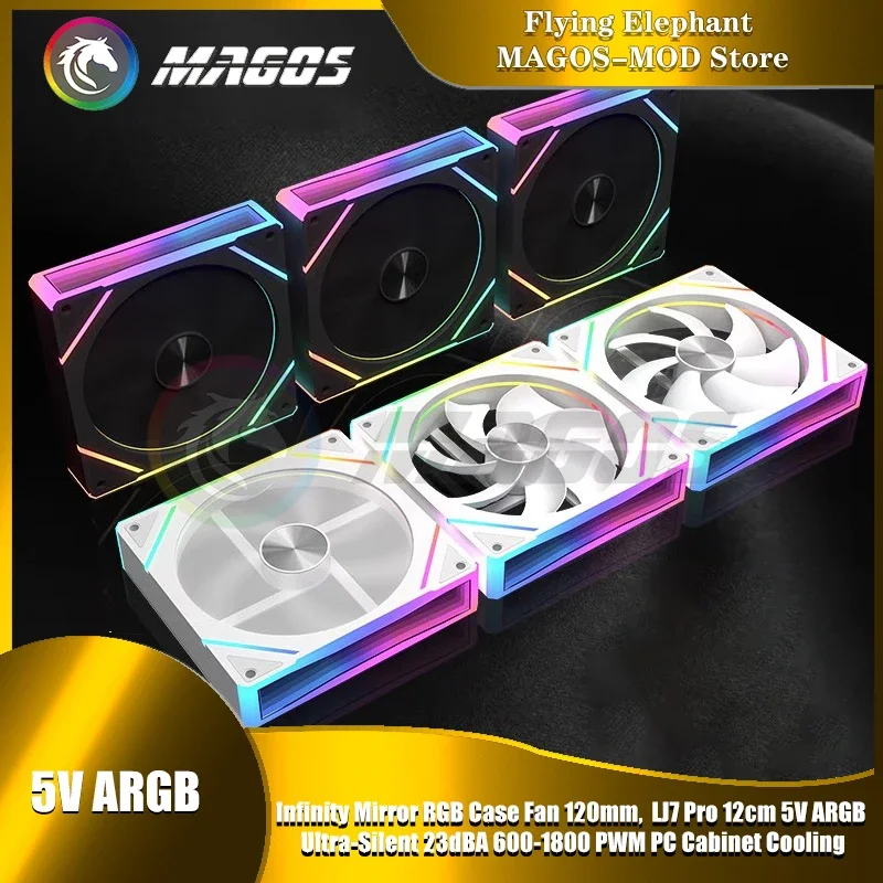 Infinity Mirror RGB Case Fan 120mm, LJ7 Pro 12cm 5V ARGB Ultra-Silent 23dBA 600-1800 PWM PC Cabinet Cooling