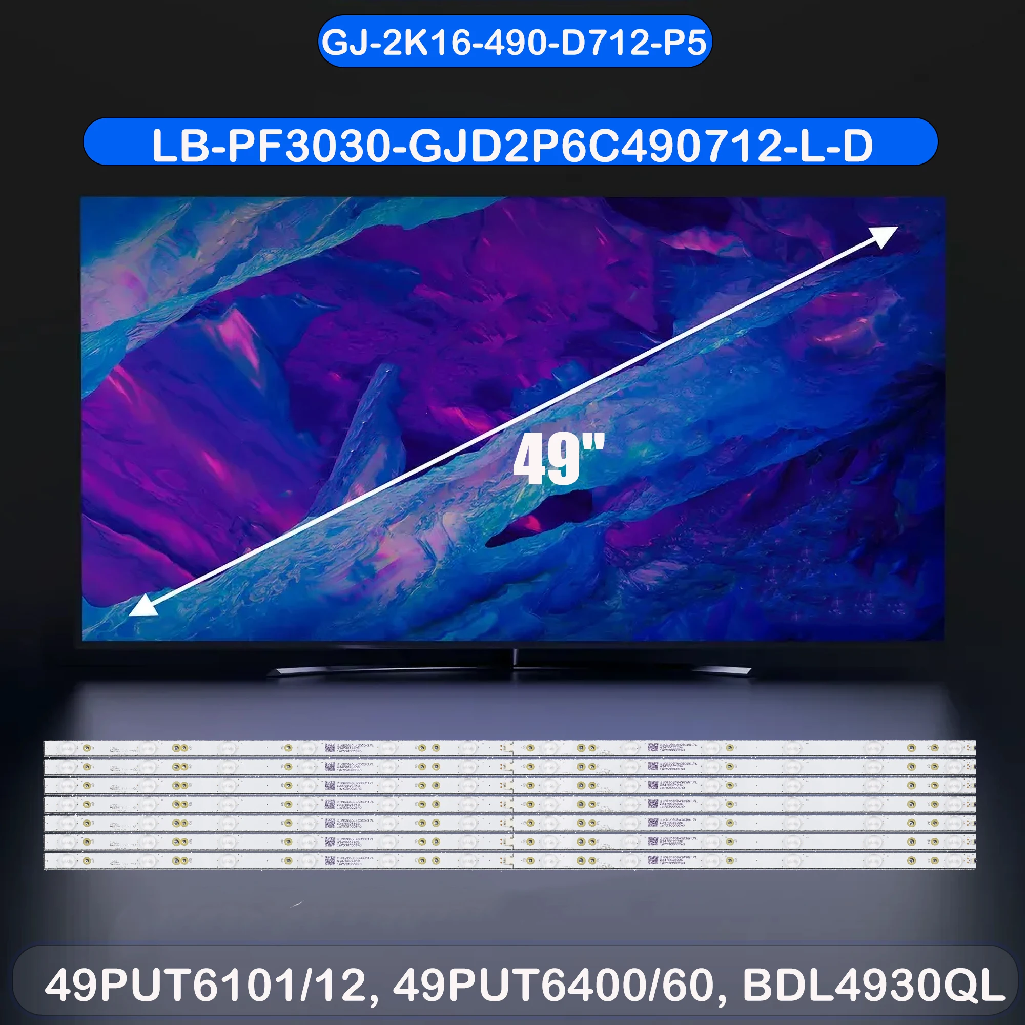 LED Backlight strip for 49PUS6432/12 KD-49X6000D GJ-2K16-490-D712-P5-L GJ-2K16-490-D712-P5-R LB49016 V0_00 LB49016 V1_00