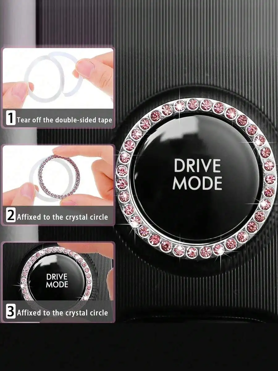 9pcs/4pcs Shiny Rhinestone Car Interior Accessories Set, Soft Leather Steering Wheel Cover, Gear Shift Cover, Handbrake Cover