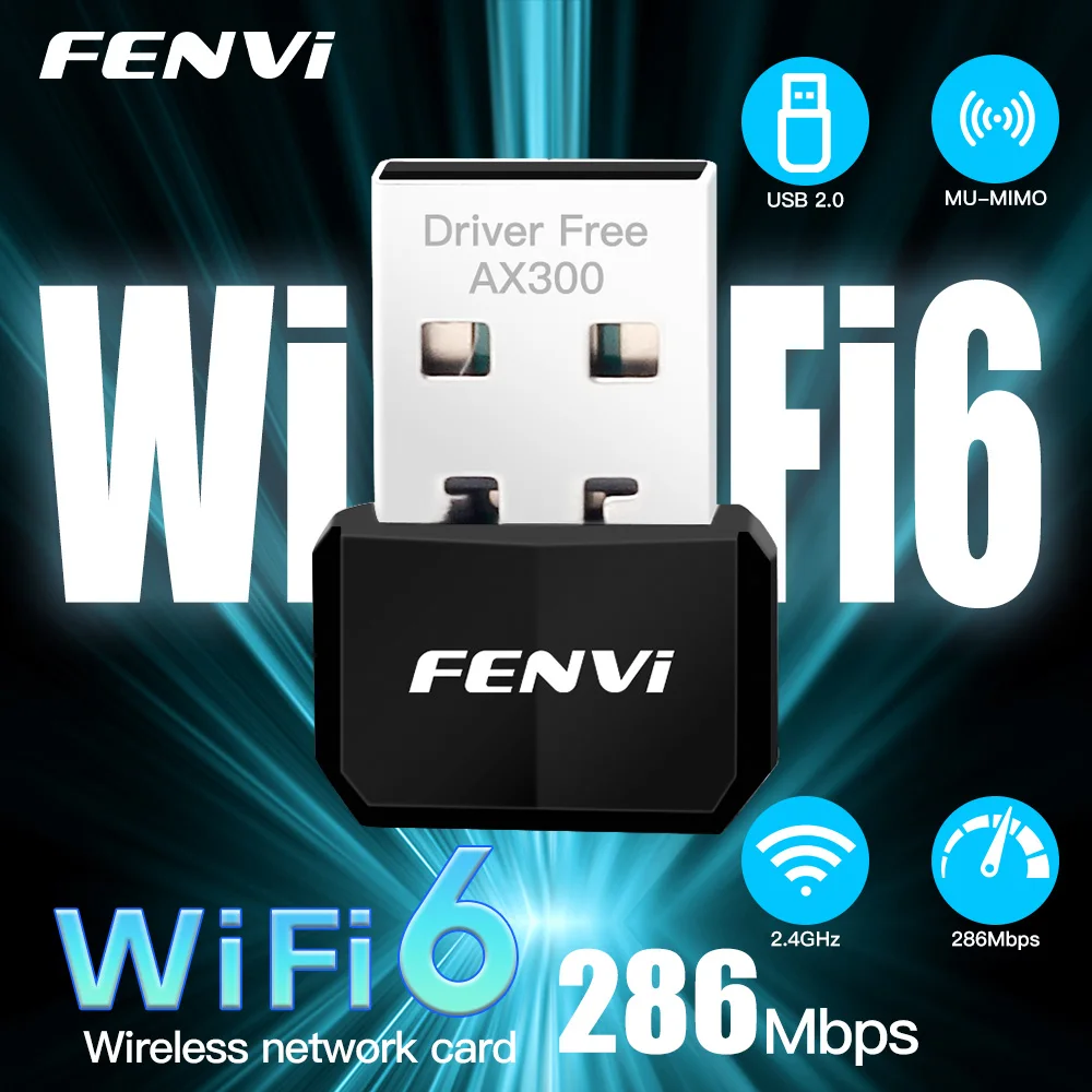 FENVI WIFI 6 USB Adapter AX300 Network Card Mini USB Dongle 2.4GHz 802.11AX Wireless Dongle Receiver For Win 7/10/11 Drive Free