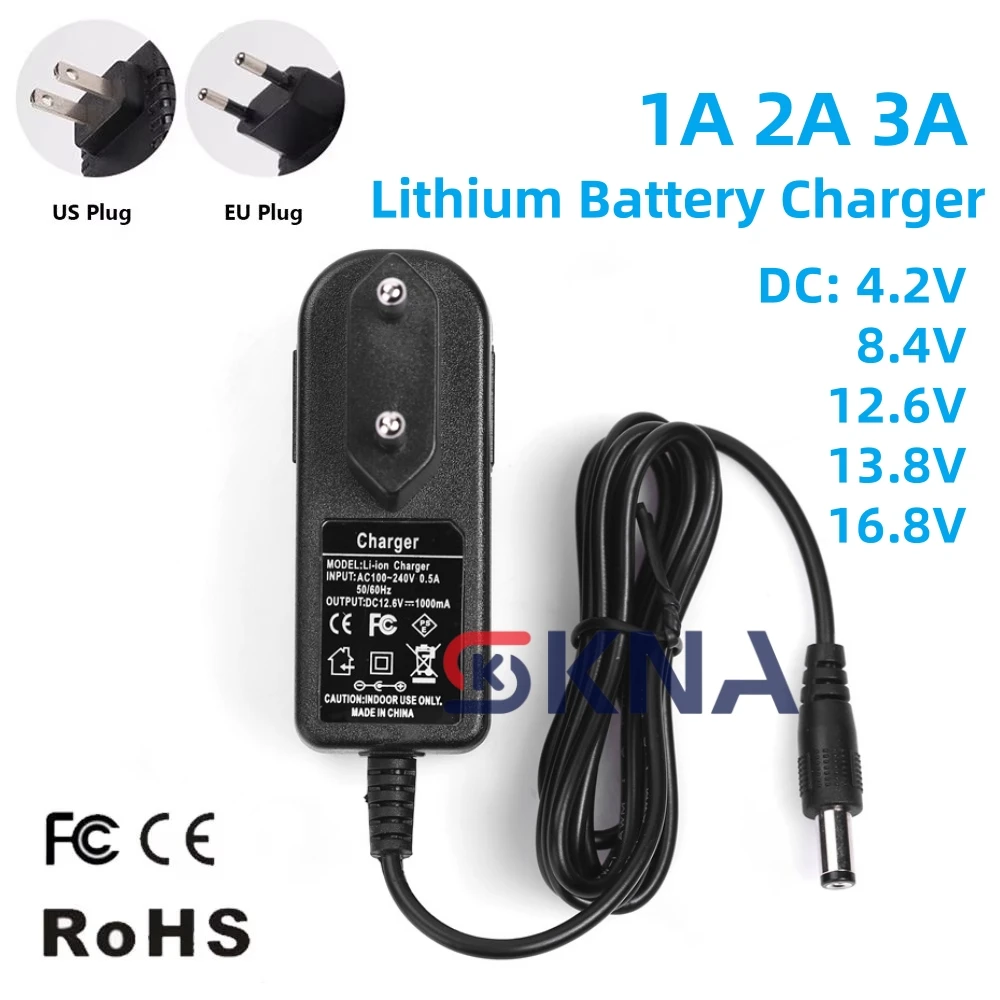DC 4.2V 7.2V 8.4V 12.6V 13.8V 16.8V 1A 2A 18650 Lithium Battery Charger 12.6V 2A Power supply Adapter AC 100V-240V 5.5mm x 2.1mm
