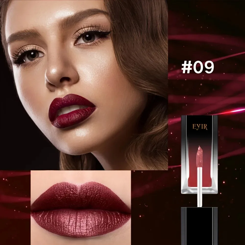 Metallisch-Burgunderroter Flüssiger Lippenstift 2-in-1 Lipgloss Lidschatten Hochglänzend Schimmerndes Make-up Kosmetik Langanhaltend Party Beauty
