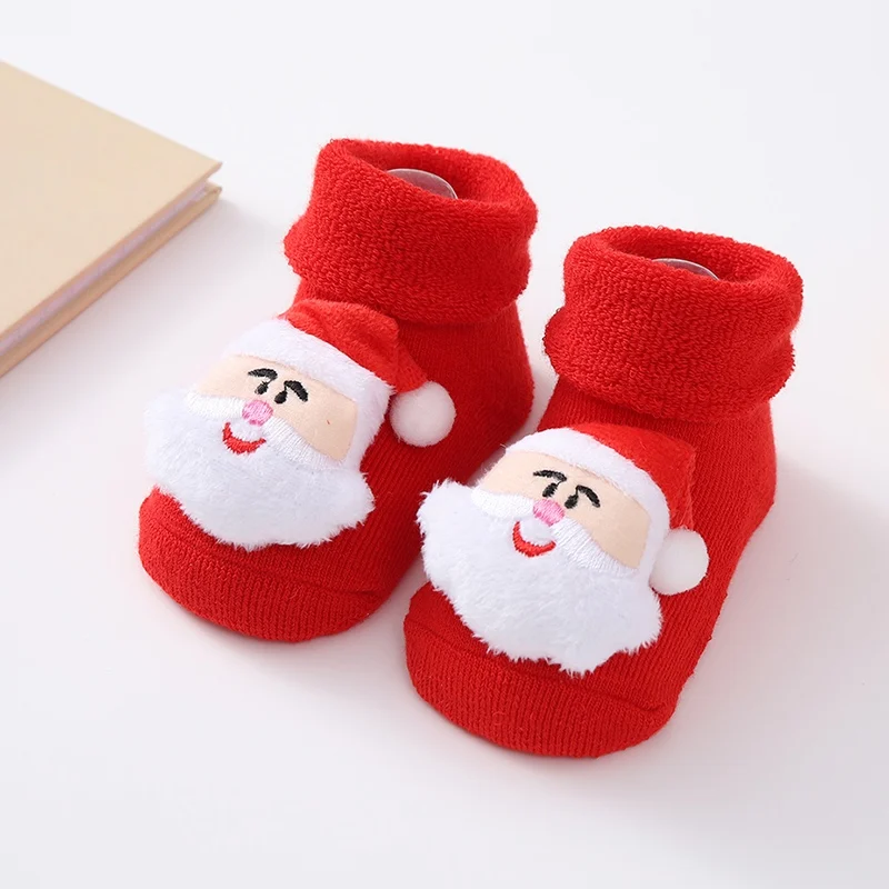 Christmas Holiday Winter Socks Newborn Baby Cute Cartoon Christmas Elements Soft Non-slip Floor Socks Toddler New Year Gift