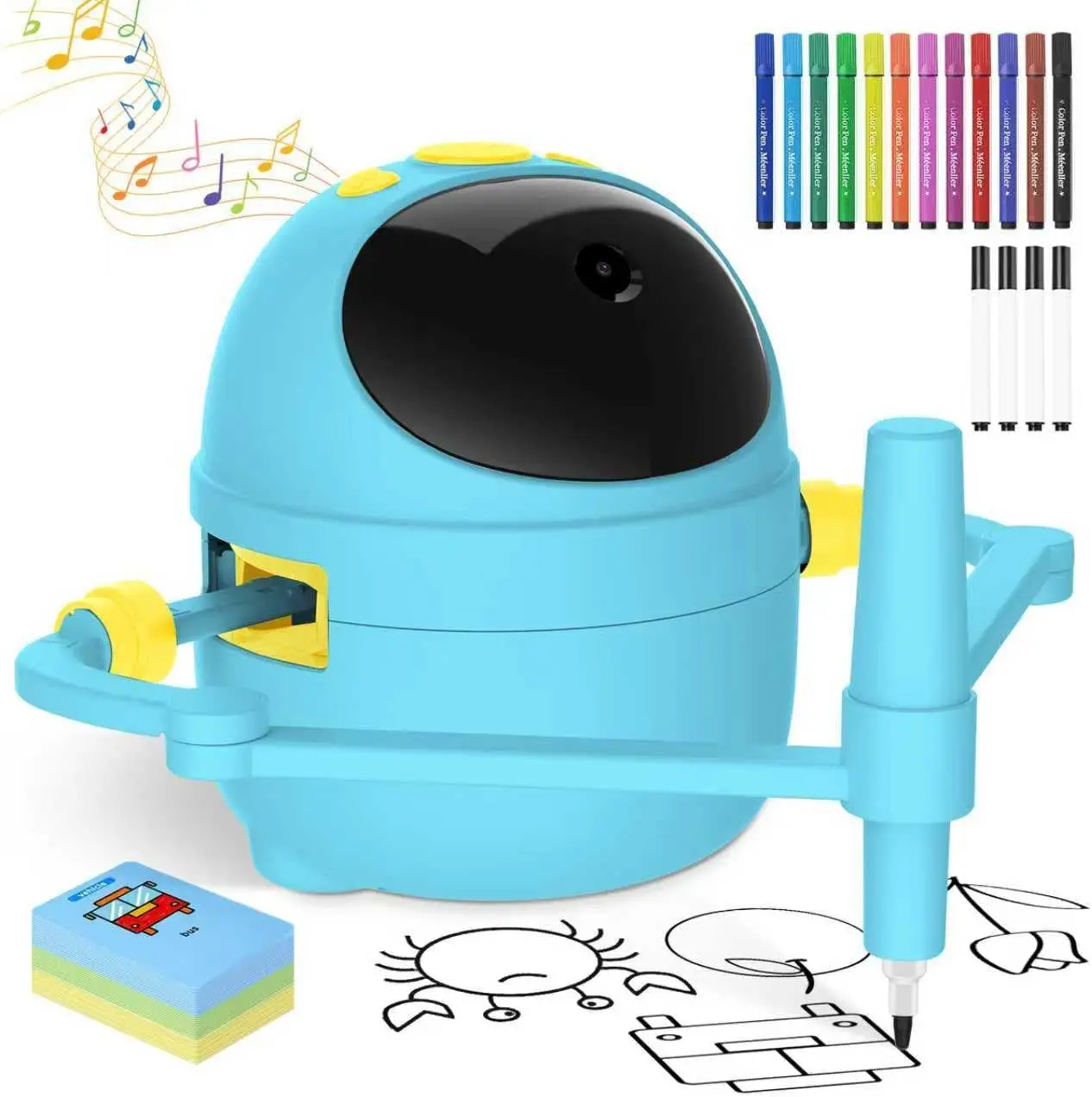 

Interactive Drawing Robot for Kids, Card-Sensing Camera, 150 Learning Cards, 17 Pens, Voice-Guided Art Machine, STEM Educational Toy