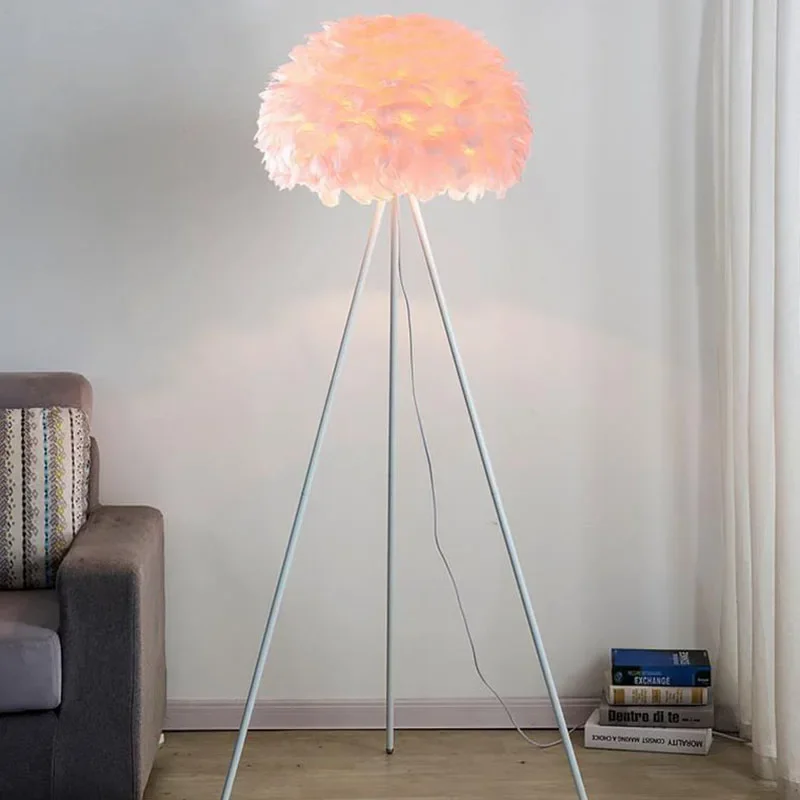 Europe Designer White Feather Floor Lights Black Gold  Metal Living Room Bedroom Lamp E27 Bulb Home Art  Decoration Lighting