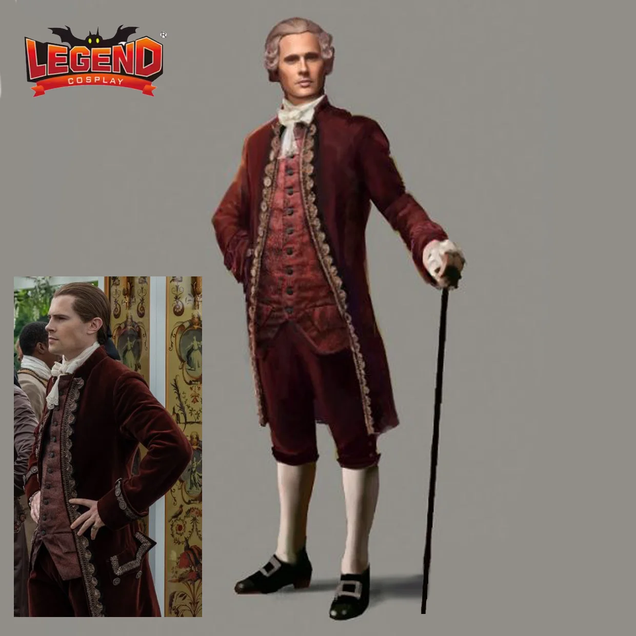 

Outlander Lord John Grey Cosplay Costume 18th Century Victorian Rococo British Gentleman Costume Marie Antoinette Dress Men Suit