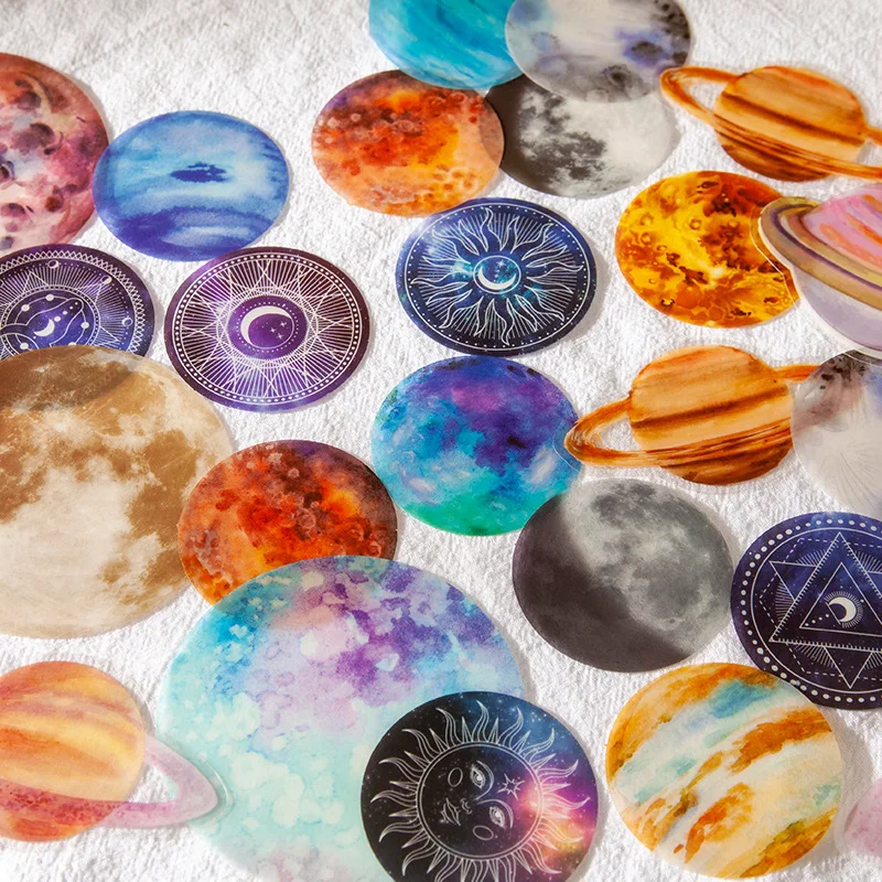 20pcs Kawaii Celestial Universe PET Stickers Collage Junk Journal Planner INS Stickers Scrapbooking Stationery Material Pack