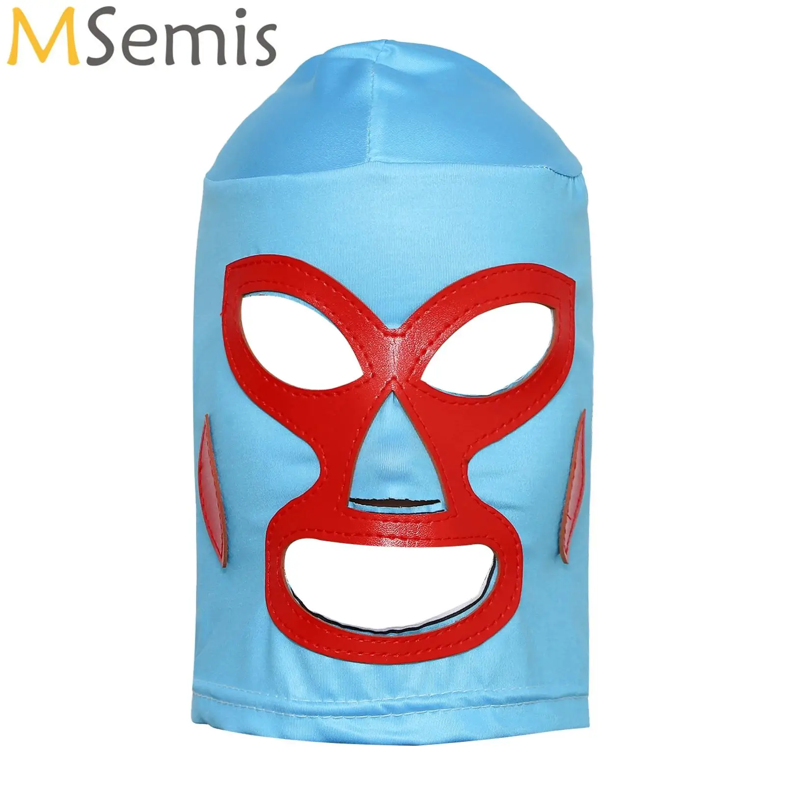 Adults Halloween Hero Wrestler Cosplay Headwear Faux Leather Patchwork Facekini 4 Holes Front Zipper Back Face Mask