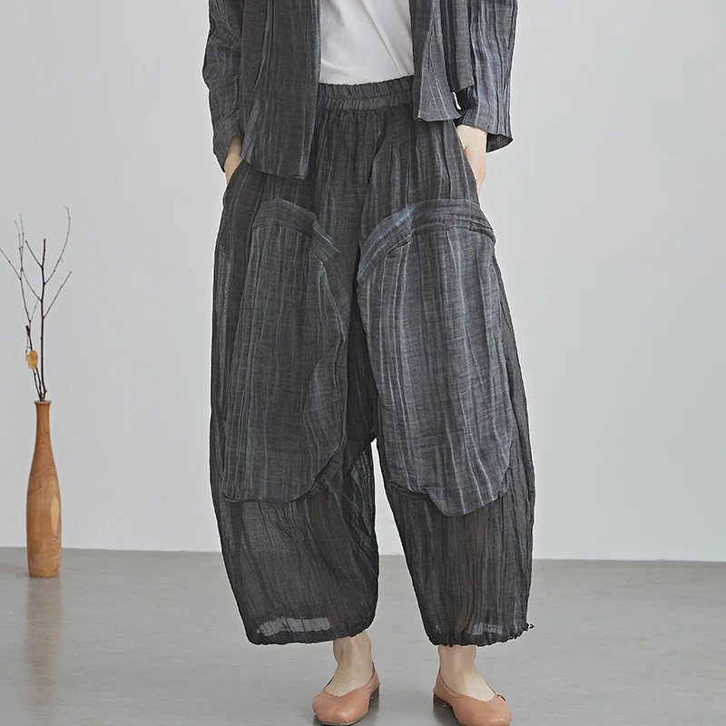 

Oversized Designal Women Lantern Pants Women Novelty Loose Vintage Causal Bagger Trousers Vintage Girl Ramie Summer Cross Pants