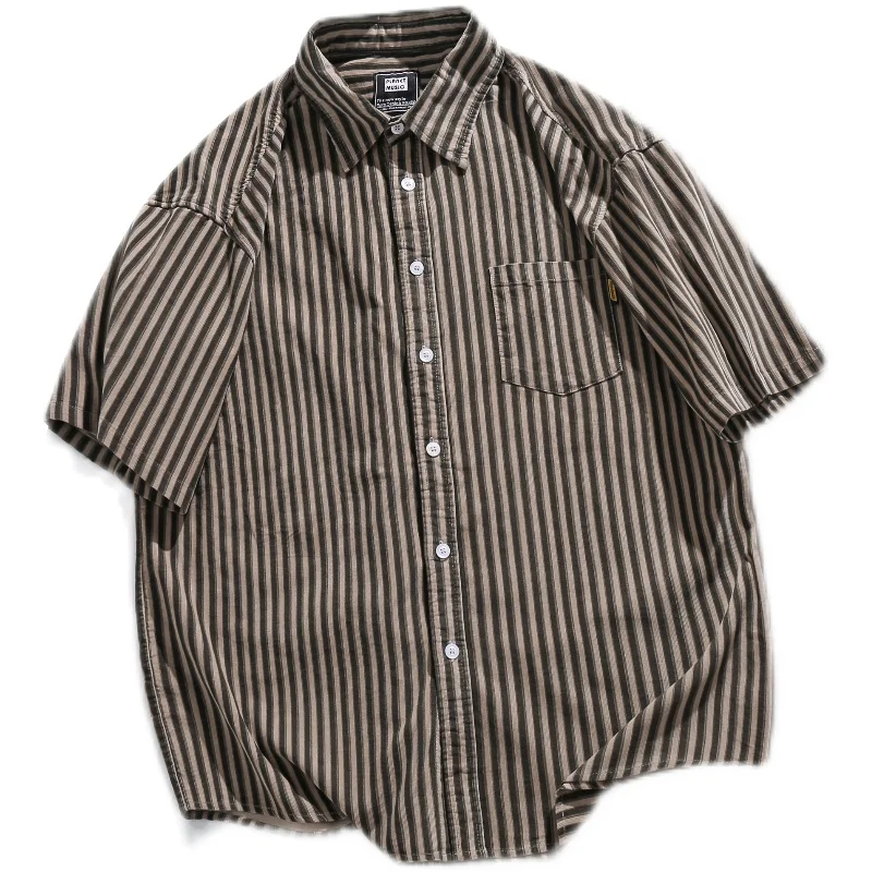 

Свободная повседневная рубашка в полоску с декоративными элементами, корейская версия, в стиле ретро, для пар, летняя молодежная мода