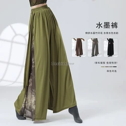 2026 new chinese styke ink printing loose pants modern and classical dance casual pants fashion design sense patchwork trousers