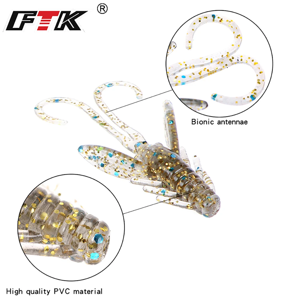 FTK Fishing Lure 20 pcs Insect Baits Wobbler Soft Jig Head Gift Wobbling Lifelikelure Swimbait Bass Silicone Saltwater