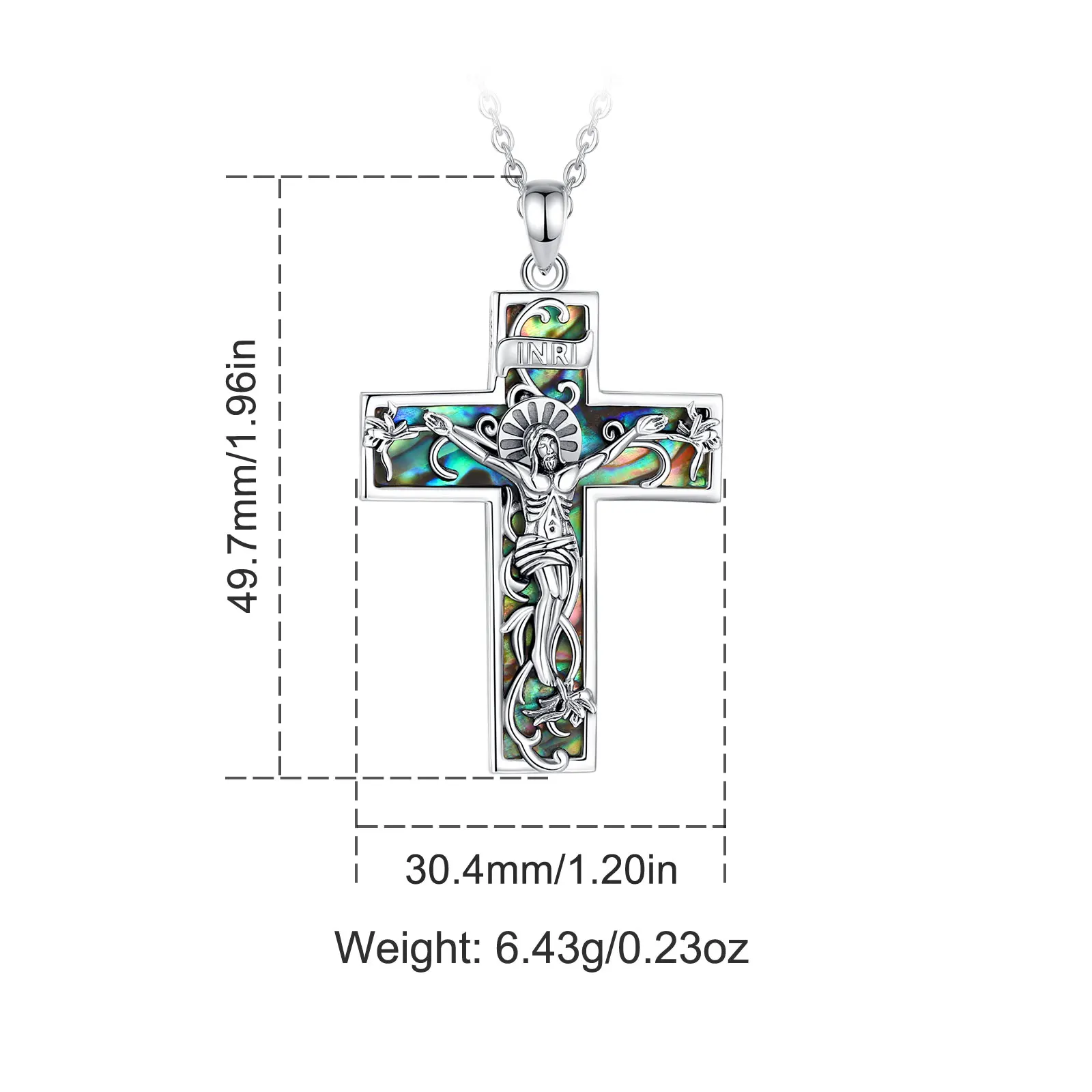 Eudora 925 Sterling Silver Jesus Crucifix Cross Necklace Abalone Shell Cross Amulet Pendant Christianity Jewelry for Men Women