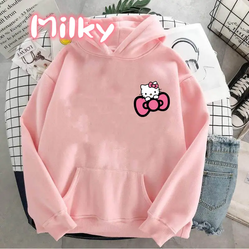 2024 New Fashion Women Hoodie Hello Kitty Hoodies Spring Autumn Pink Hoodie Sweatshirt Clothes Tops Clothing Oversized Pullover