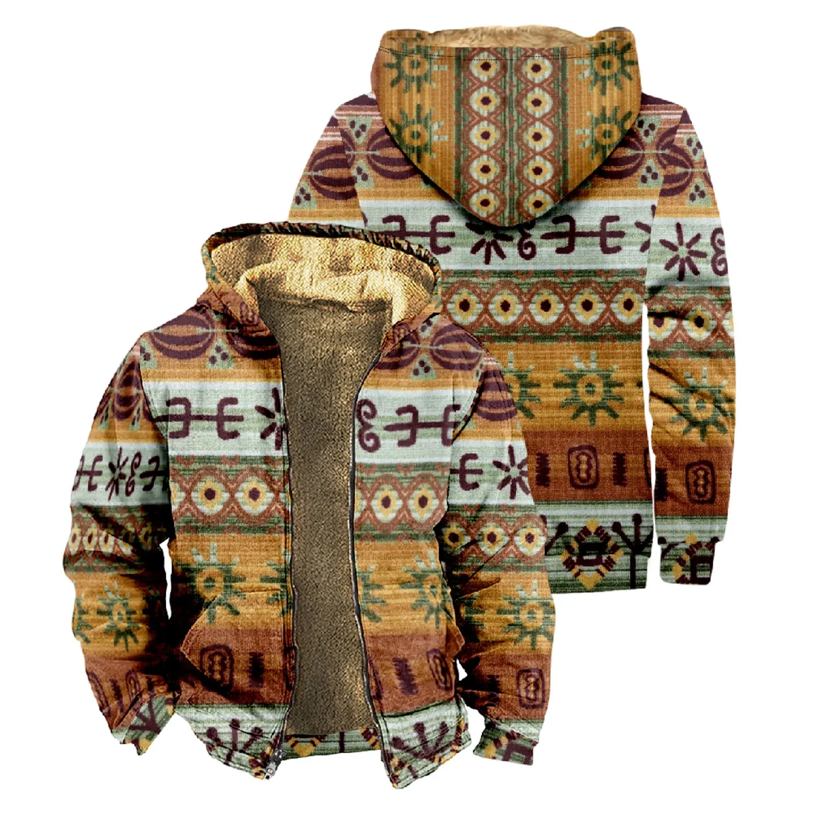 Aztec Geometric Vintage Print Fleece Thicken Jacket Coat For Man Winter Outdoor Wool Warm Tracksuit Coats Man Streetwear Jackets