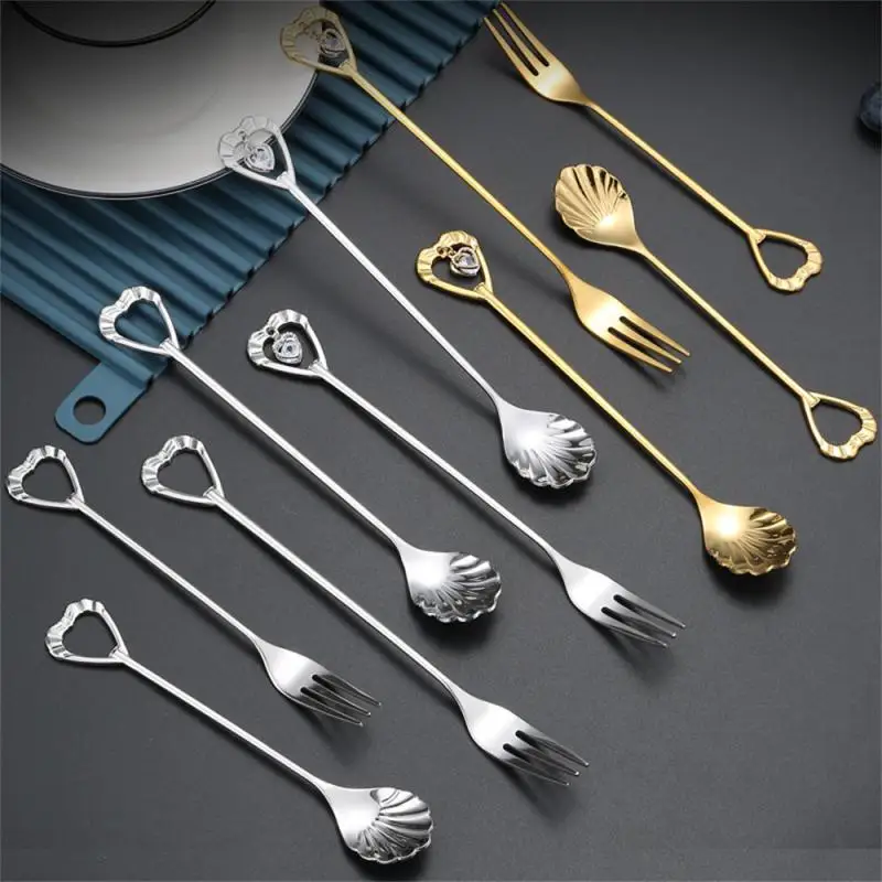 2/4/6PCS Fruit Fork Stainless Steel Creative Ins Wind Pendant Fork Mixing Spoon Modern Minimalist With Hand Gift Spoon