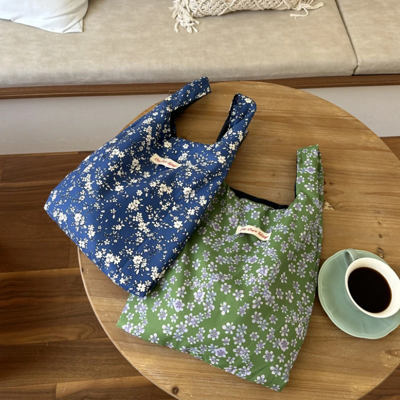 Bolso de tela fina con estampado Floral, bolsa de hombro de estilo coreano, Pastoral, pequeña, fresca, almacenamiento de compras de ocio, Verano