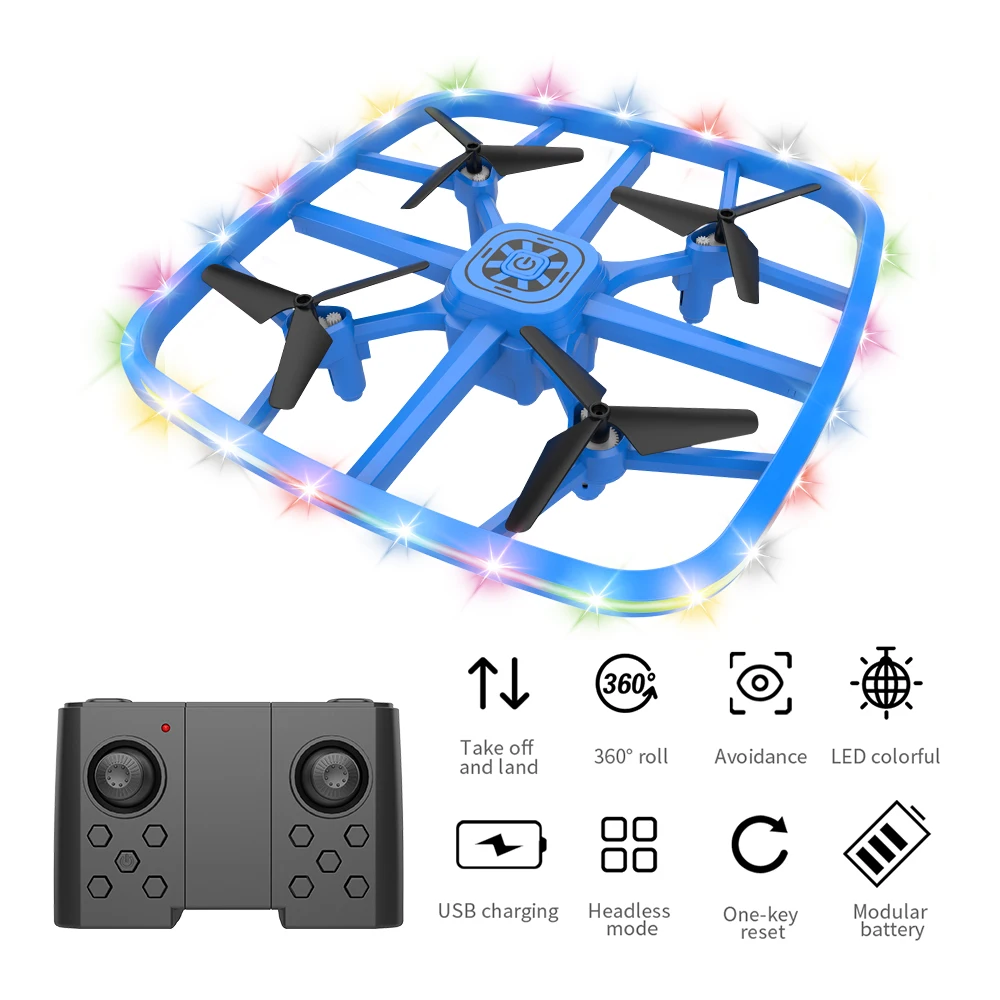 EBORUI F180 LED Lights RC Drone 2.4Ghz 4CH  Avoid Altitude Hold One Key Off/Land/Return Headless RC Quadcopter Gift Toy for Kids