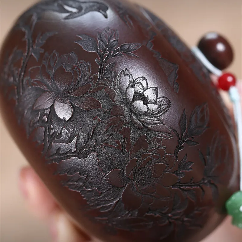 ييشينغ اليدوية الأرجواني الطين إبريق الشاي زهرة الطيور شيشي براد شاي الجمال الشاي Infuser غلاية الصينية المنزلية Zisha طقم شاي 210 مللي