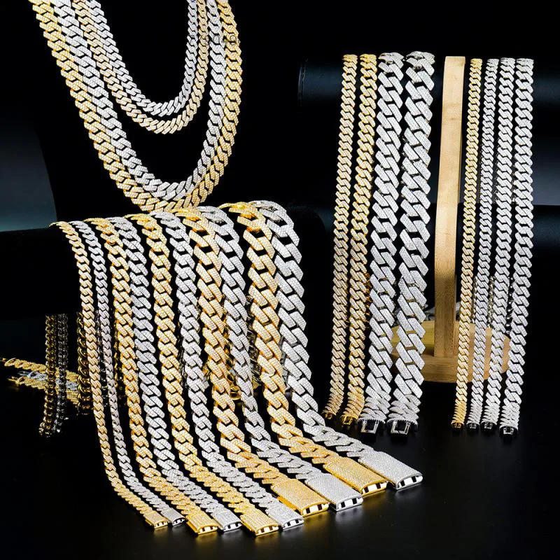 

Hip Hop Jewelry 8-20mm Miami 925 Sterling Silver Ice Out Vvs Mossanite Moissanite Diamond Cuban Link Chain Necklace for Men