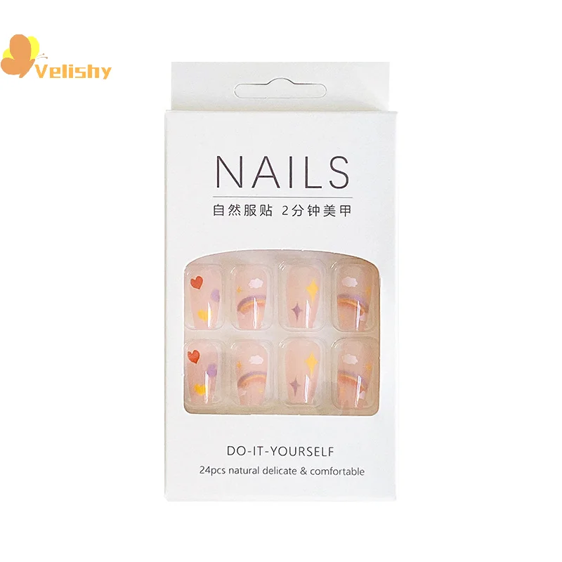 2025 أحدث 24 قطعة/المجموعة مسمار الفن الفرنسية الأظافر وهمية مجموعة مع الغراء ABS البلاستيك-ملصقات أظافر قصيرة بسيطة