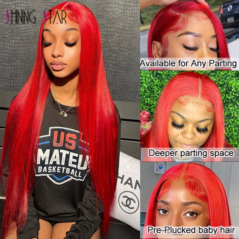 30 Inch Red Body Wave Lace Front Human Hair Wigs 13X4 Hot Red Straight Transparent Lace Front Wig Peruvian Remy Lace Frontal Wig