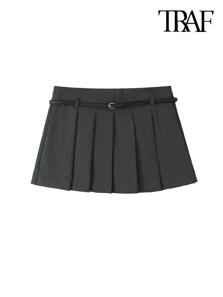 TRAF moda donna con cintura pantaloncini pieghettati gonne cerniera laterale a vita media Skort femminile Mujer