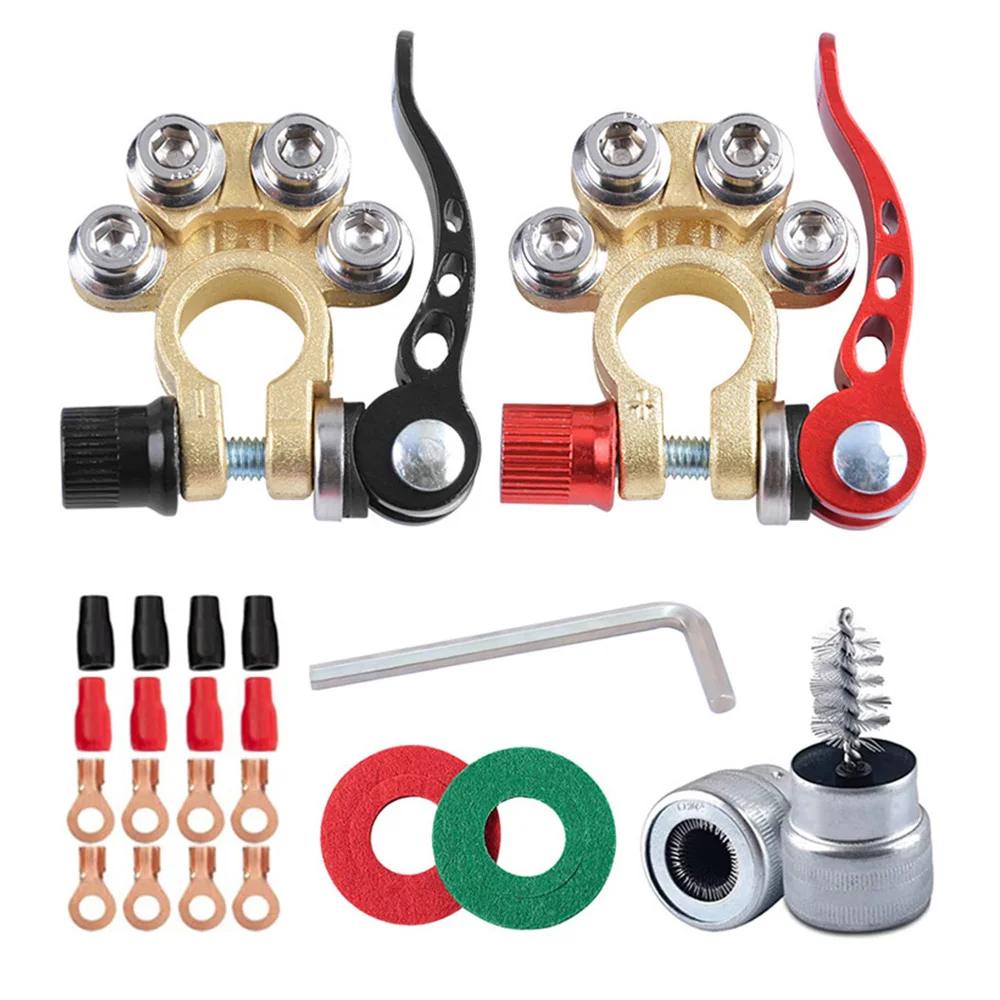 

2Pcs Automotive Car Top Post Battery Terminals Wire Cable Clamp 12V 24V Quick Release Terminal Connectors Positive & Negative