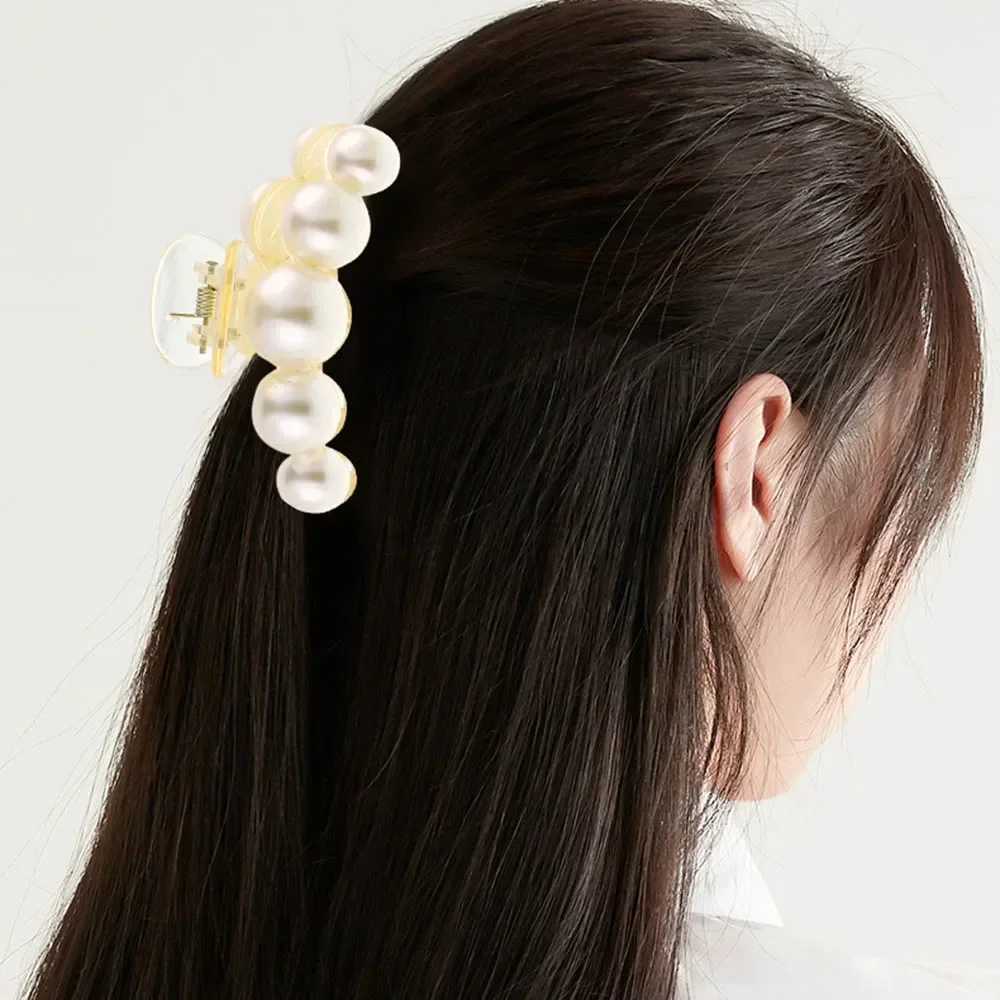 Korean Acrylic Hair Claws Pearl Claw Clips For Woman Large Size Barrette Crab  For Girl Shark Clip Fashion Hair Accessories