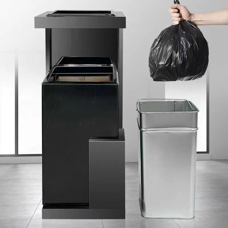 Hotel trash can stainless steel lobby marble commercial outdoor vertical hall elevator entrance European style with ashtray