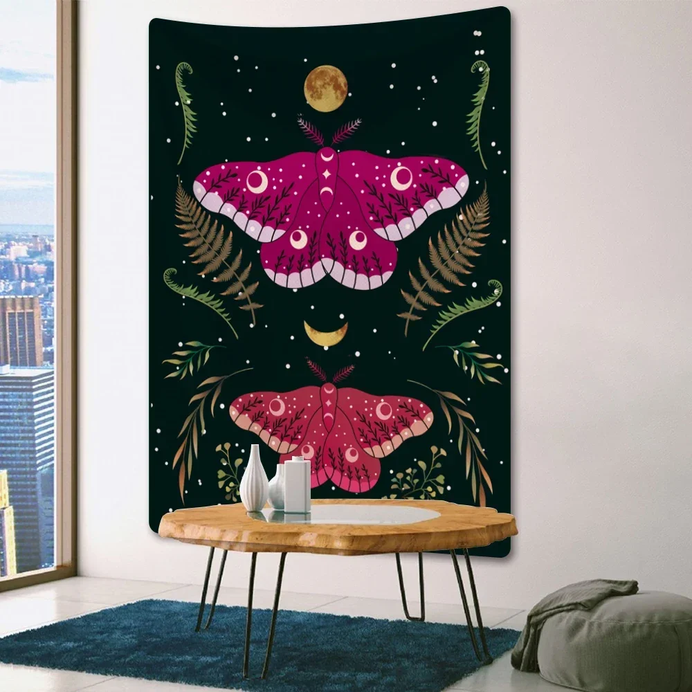 Vintage Floral Butterfly Moon Psychedelic Scene Home Decor Art Tapestry Hippie Boho Tarot Room Wall Decor Wall Hanging