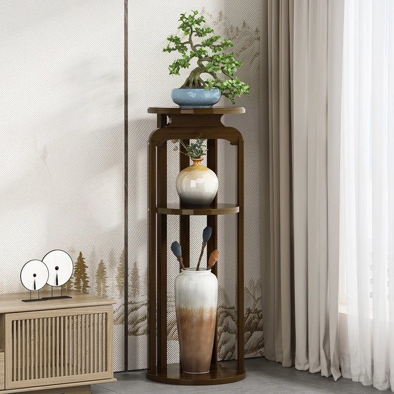 حامل نبات الخيزران داخلي على الطراز الصيني حامل وعاء الزهور لغرفة المعيشة منظم حديقة عمودي حامل زهور متعدد الطبقات